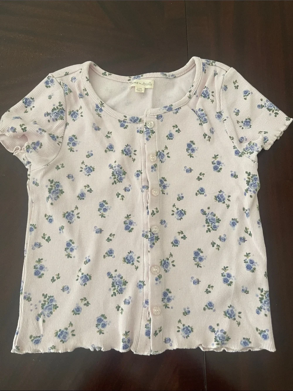 Two Girls' Floral Short-Sleeve Pajama Topst - Pink and Light Blue size S 7/8